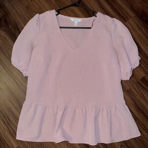 Nine West Light Pink Textured V-Neck Blouse